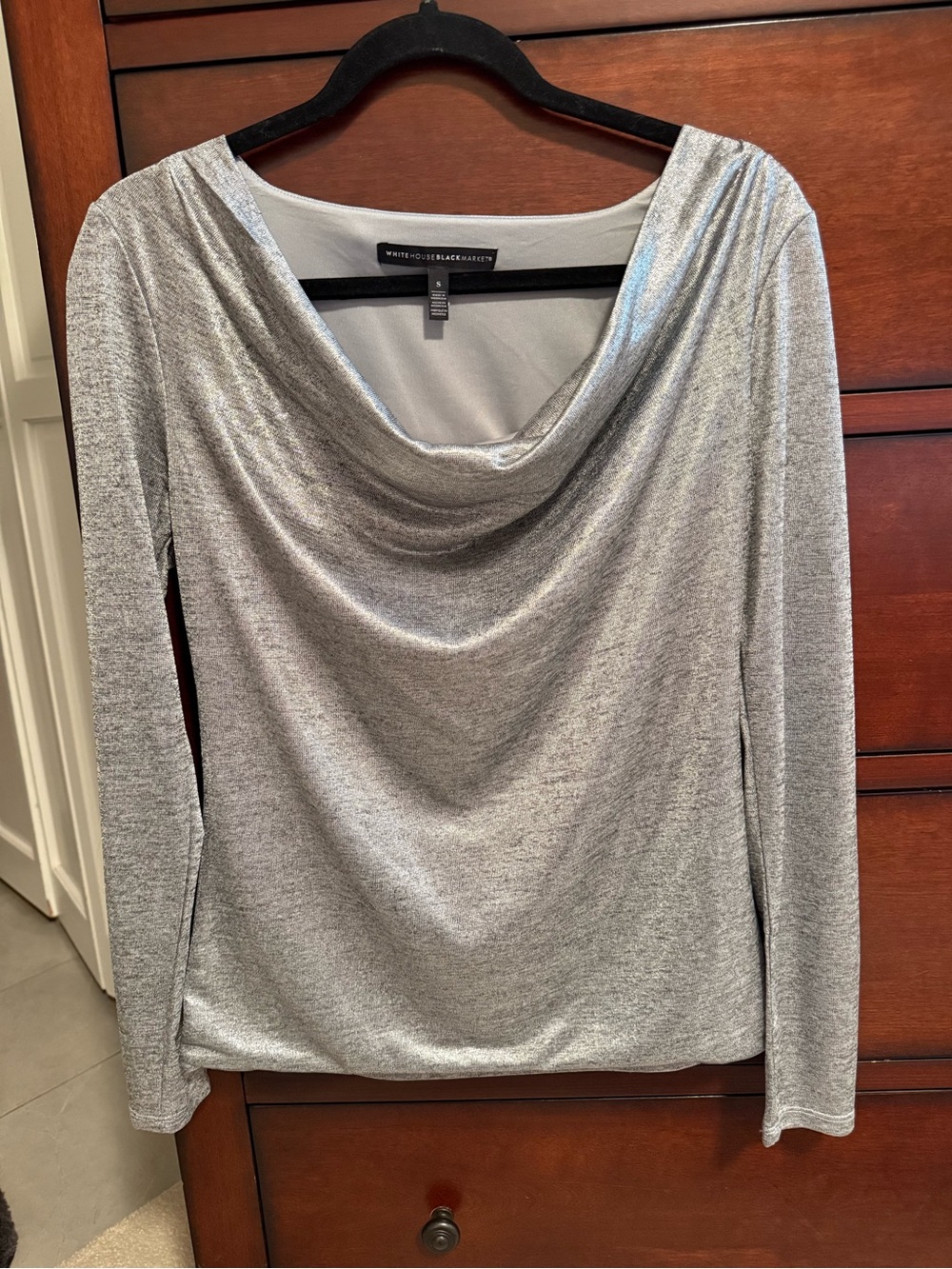 White House Black Market Silver Cowl-Neck Long Sleeve Sweater